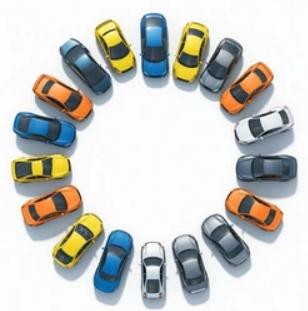 Thirteen Cars Lined Up